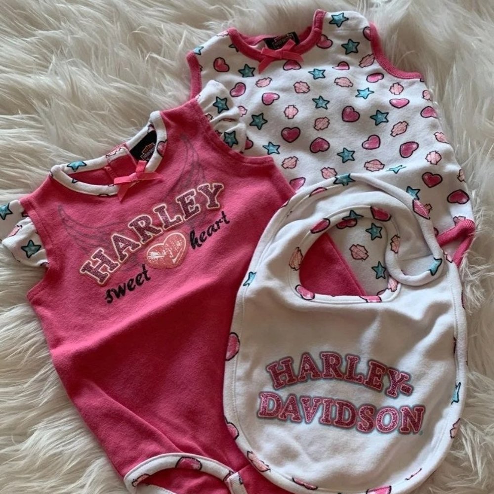 Size 3-6 Month Harley Davidson Onesies with bib